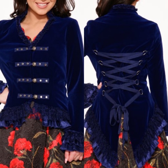Hearts & Roses Jackets & Blazers - Hearts and Roses velvet blue blazer size 10